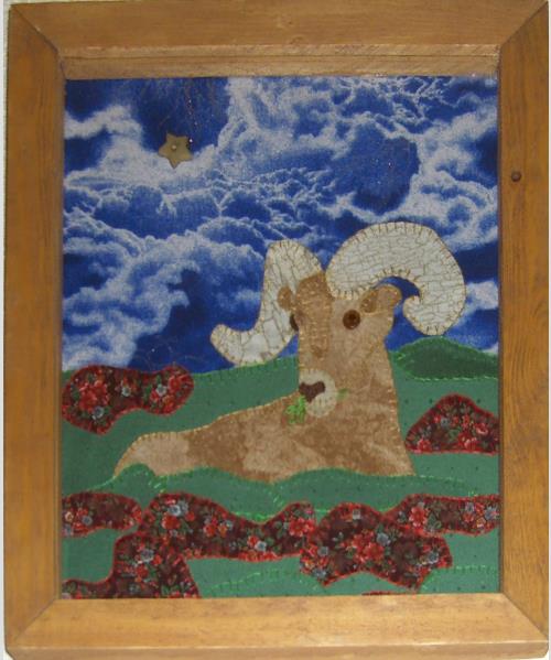 Hand stitced Big horn Sheep tapestry full details