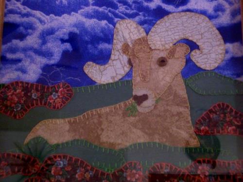Hand stitced Big horn Sheep tapestry body details