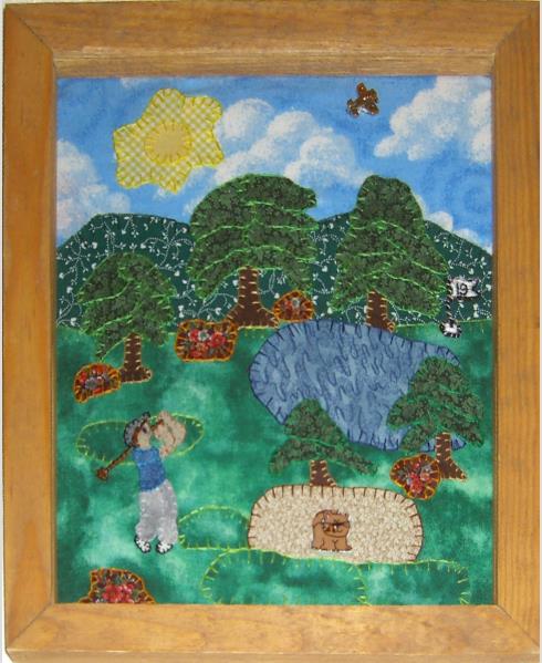 Hand stitced Dad playing Golf on a Golf Course Tapestry full details