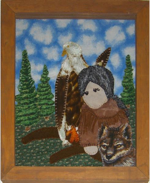 Hand stitced Indian girl with friends tapestry full details