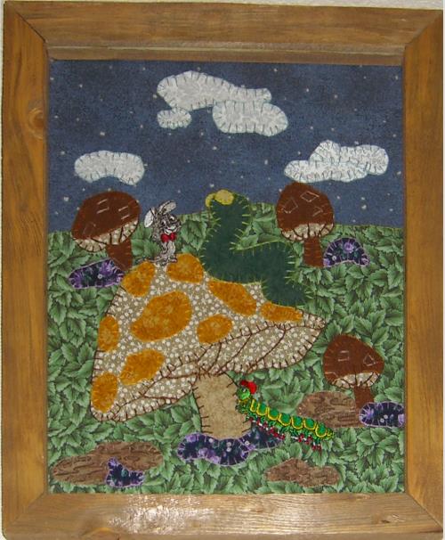Hand stitced Mushroom and friends tapestry full details