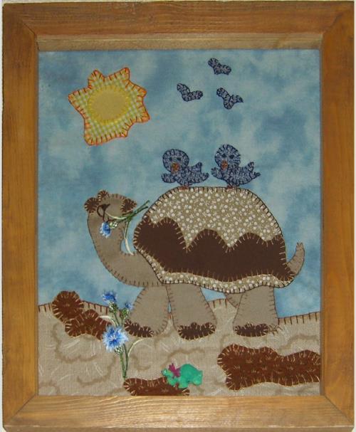 Hand stitced Tortoise at play tapestry full details