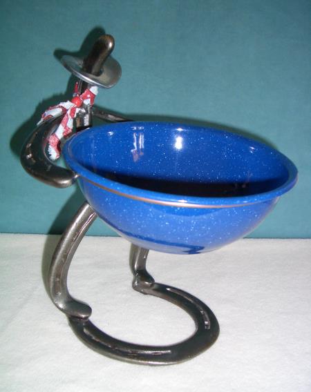 Horse shoes cowboyholding candy bowl Statue full picture